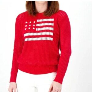 Joan Rivers American Flag Cotton Sweater Red, Large, Americana